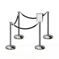 Montour Line Stanchion Post & Rope Kit Pol.Steel, 4FlatTop 3Blk Rope 8.5x11V Sign C-Kit-3-PS-FL-1-Tapped-1-8511-V-3-PVR-BK-PS